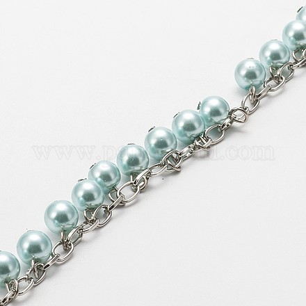 Handmade Round Glass Pearl Beads Chains for Necklaces Bracelets Making AJEW-JB00085-02-1