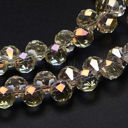 Full Rainbow Plated Faceted Teardrop Electroplate Glass Beads Strands EGLA-J123-8mm-FR07-1