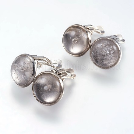 Boucles d'oreilles clip-on en laiton cristal de quartz naturel EJEW-A051-F003-1