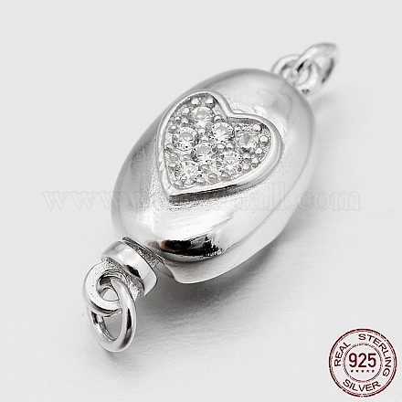 Ovale avec coeur rhodié 925 fermoirs boîte en argent sterling avec zircons cubiques STER-O015-01-1