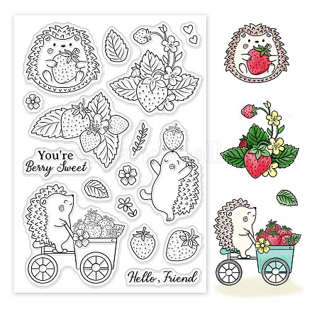 GLOBLELAND Hedgehog Clear Stamps Strawberry Leaf Cart Silicone Clear Stamp Seals for Cards Making DIY Scrapbooking Photo Journal Album Decoration DIY-WH0167-56-747-1