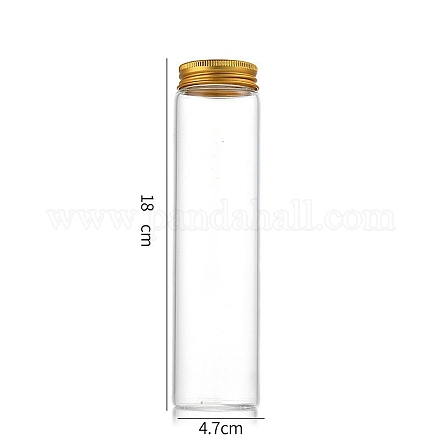 コラムガラススクリュートップビーズ貯蔵チューブ  アルミニウム製の口が付いた透明なガラス瓶  ゴールドカラー  4.7x18cm  容量：240ml（8.12fl.oz） CON-WH0086-094I-02-1