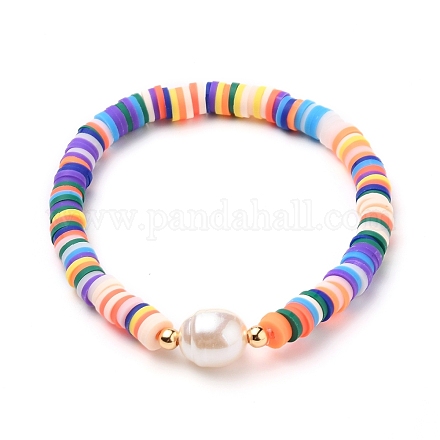 Bracelets extensibles de perles heishi en argile polymère BJEW-JB05707-04-1