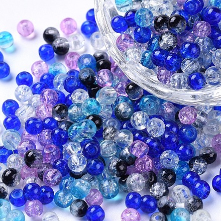 Perles de verre craquelé peintes DGLA-X0006-4mm-03-1