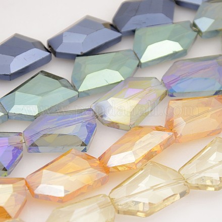 Faceted Polygon Electroplate Rainbow Plated Glass Beads Strands EGLA-P007-M-1