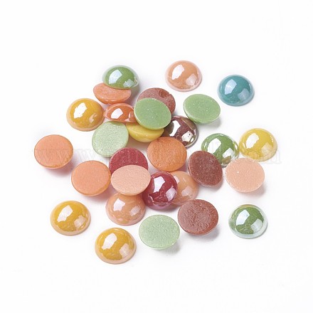 Pearlized Plated Opaque Glass Cabochons PORC-S801-10mm-M-1