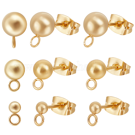 Beebeecraft 60Pcs 3 Size Ball Earring Findings 24K Gold Plated Ball Post Earring Stud with Loop and 60Pcs Butterfly Ear Back for Jewelry Making STAS-BBC0002-16-1