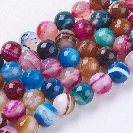 Chapelets de perles en agate à rayures naturelles/agates à bandes G-G581-8mm-17-1