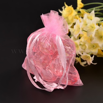 オーガンジーバッグ巾着袋  結婚式の好意バッグ  母の日母の日ギフトバッグ  長方形  ピンク  約10センチ幅  15センチの長さ T247D011-1