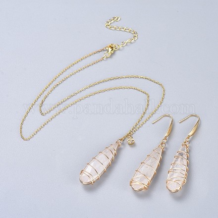 Ciondoli in cristallo di quarzo naturale collane e orecchini pendenti set di gioielli SJEW-JS01026-1