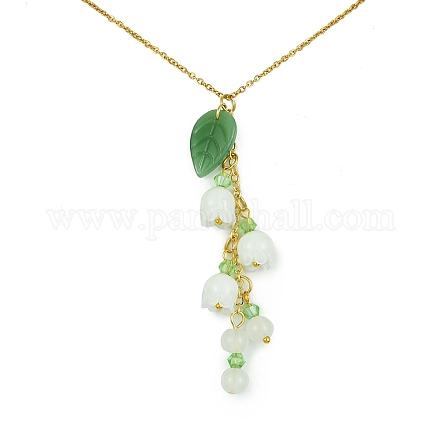 Halskette mit Anhänger „Blume des Lebens“ aus Glas und 304 Edelstahl-Kabelkette für Damen NJEW-JN04433-1