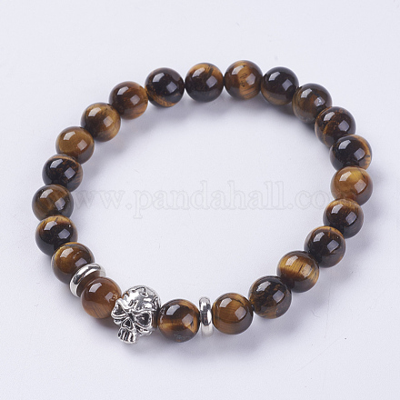 Natural Tiger Eye Beads Stretch Bracelets BJEW-E325-C10-1