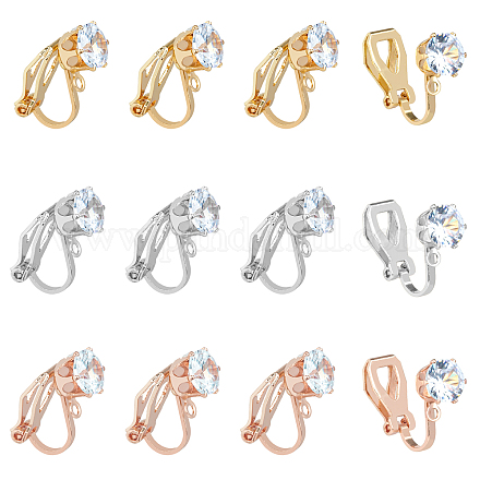 SUPERFINDINGS 30Pcs 3 Color Brass Clip-on Earring Finding 17x5x9mm Clip-on Earring Converter Gold Silver Brass Earring Clip with Crystal Rhinestone for Non-Pierced Ear DIY Earring Making KK-FH0004-55-1