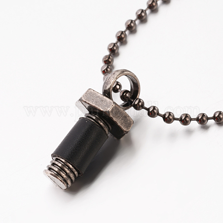 真鍮製ペンダントネックレス  レザー  合金パーツとボールチェーンコネクター  ブラック  25.9インチ X-NJEW-P107-05-1