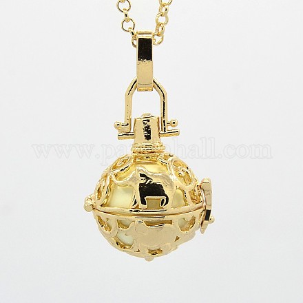 Golden Brass Cage Pendants KK-L040-11G-02-1