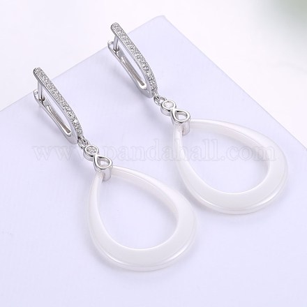 925 Sterling Silver Hoop Earrings EJEW-BB30419-WH-1