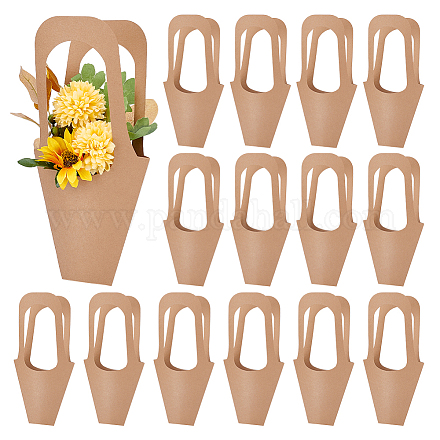 PH PandaHall 20pcs Flower Sleeves Bag Kraft Paper Floral Gift Bags Long Handle Flower Display Bag for Bouquet Wrapping Wedding Party Home Decor Small Business ABAG-PH0001-28-1