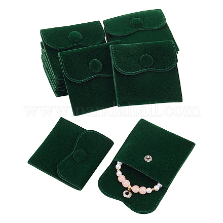 ベルベット ジュエリー フラップ ポーチ  イヤリング用スナップボタン付きエンベロープバッグ  ブレスレット  ネックレス包装  正方形  濃い緑  6.9x6.9cm TP-WH0007-11A-1