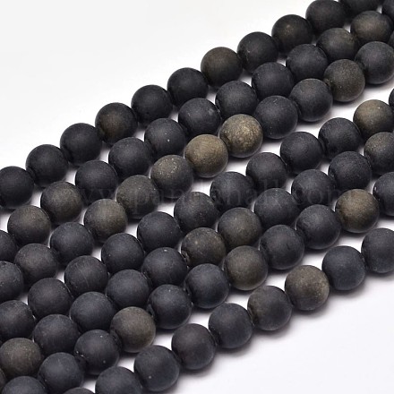 Frosted Natural Golden Sheen Obsidian Round Bead Strands G-F266-04-8mm-1