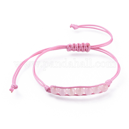 Adjustable Natural Rose Quartz Braided Bead Bracelets BJEW-JB04560-01-1