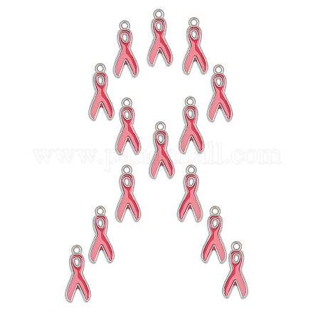 SUNNYCLUE 20Pcs October Breast Cancer Pink Awareness Ribbon Alloy Enamel Pendants ENAM-SC0001-92-1