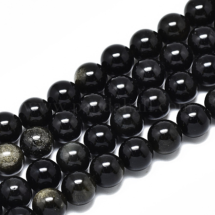Perles de brins d'obsidienne à reflets dorés naturels G-R485-09-10mm-1