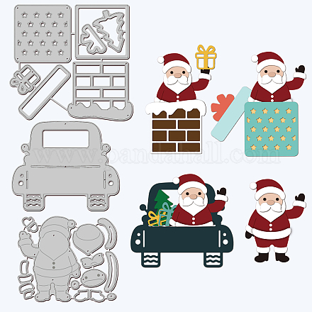 GLOBLELAND 3Pcs Christmas Santa Claus Cutting Dies Metal Chimney Gift Box Car Tree Die Cuts Embossing Stencils for Paper Card Making Decoration DIY Scrapbooking Album Craft Decor DIY-WH0309-412-1