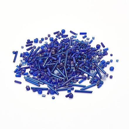 ガラスシードビーズ  混合スタイル  混合図形  ブルー  1~7x2~4mm  穴：0.7~1mm X-SEED-S059-005-1