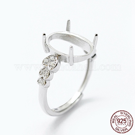 Rhodium Plated 925 Sterling Silver Finger Ring Components STER-G027-04P-1