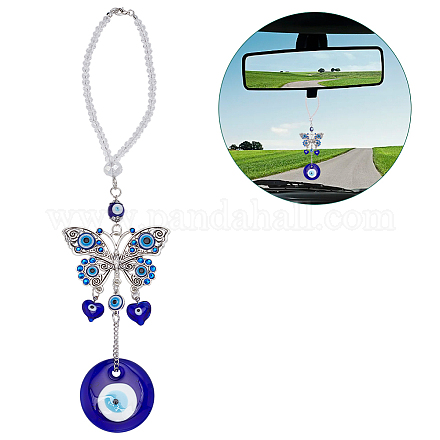 Mauvais œil bleu avec ornement de décoration suspendu de voiture papillon HJEW-WH0043-34-1