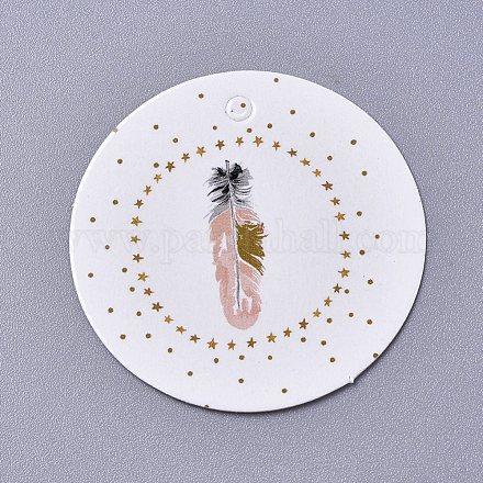 紙ギフトタグ  hange tags  美術工芸用  結婚式/バレンタインデー/感謝祭  羽の模様付​​きのフラットラウンド  ホワイト  40x0.4mm  穴：3mm CDIS-E006-03-1