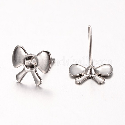 Bowknot Rack Plating Iron Ear Studs Findings IFIN-M029-01P-NR-1