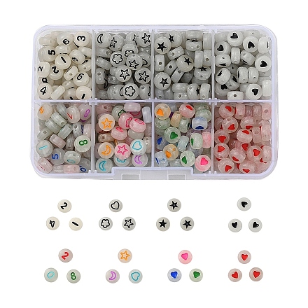 480pcs 8 perles acryliques lumineuses rondes plates de style DIY-YW0003-01-1