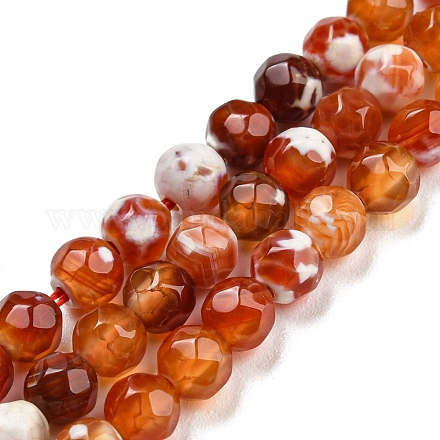 Brins de perles d'agate craquelée de feu naturel teint G-G007-01E-1