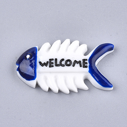 樹脂カボション  歓迎の言葉で魚の骨  ブルー  20x34x5.5mm CRES-T013-42B-1