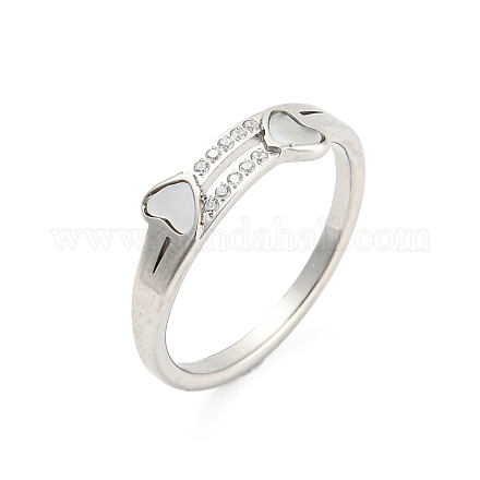 ラインストーン付きステンレススチール製指輪 304 個  ハート  ステンレス鋼色  usサイズ8（18.1mm） RJEW-Q779-02P-1
