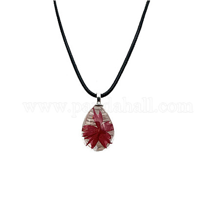 Teardrop Glass Pendant Necklaces with Cords NZ2302-1-1