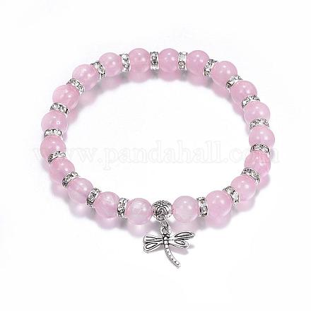 Natural Rose Quartz Charm Bracelets BJEW-G527-A01-1