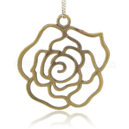 Nickel Free & Lead Free Antique Bronze Tibetan Style Alloy Rose Flower Big Pendants PALLOY-J154-63AB-NR-1