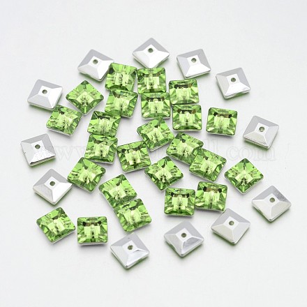 バックメッキ多面カット正方形の台湾アクリルラインストーンビーズ  淡緑色  6x6x2.5mm  穴：1mm ACRT-M04-6-06-1