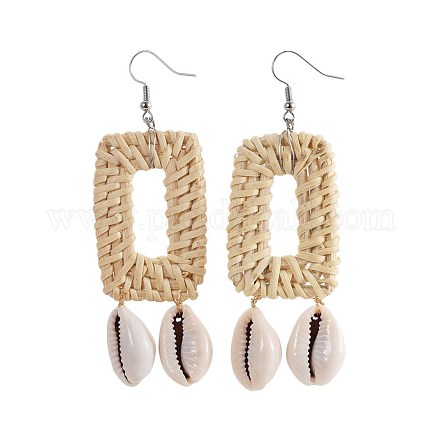Handmade Reed Cane/Rattan Woven Dangle Earrings EJEW-JE02983-03-1