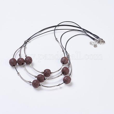 Waxed Cord Tiered Necklace NJEW-P185-A06-1