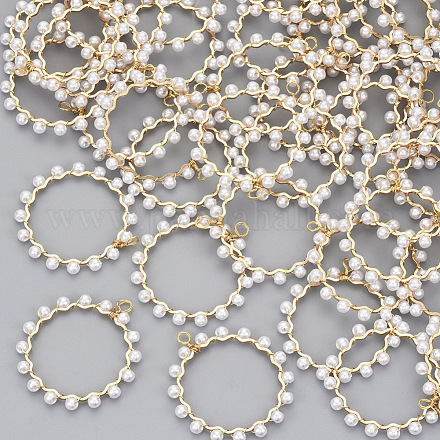 Colgantes envueltos en alambre de perlas de imitación de plástico abs X-KK-N235-009-1