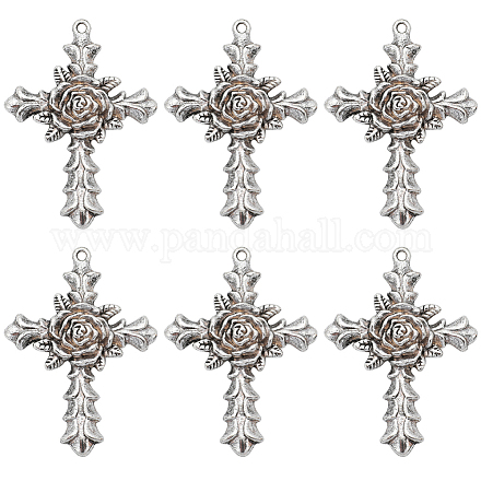 SUNNYCLUE 1 Box 10Pcs Cross Charms Tibetan Style Antique Silver Large Cross Bead Charms Detailed Rose Flowers Vintage Crosses Crucifix Shaped Charm for Jewerly Making Charms DIY Necklace Supplies FIND-SC0005-83-1