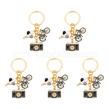 Nbeads 5 pièces montgolfière/appareil photo/vélo alliage émail pendentif porte-clés KEYC-NB0001-62-1