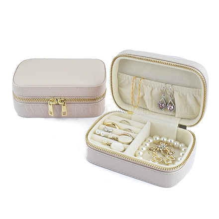 Rectangle PU Leather with Lint Jewelry Storage Zipper Box PW-WG78314-02-1