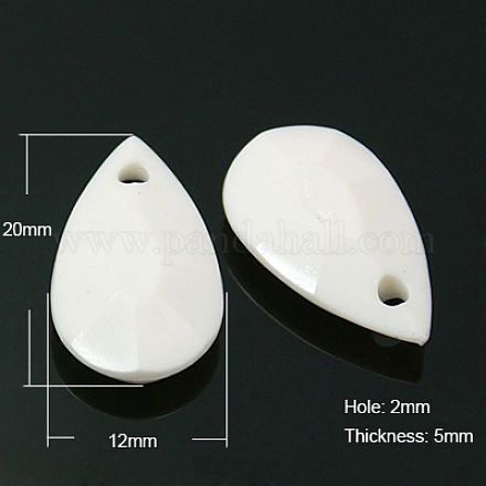 Colgantes gota de acrílico blanco facetadas para la joya del collar fornido X-SACR-517-10-1