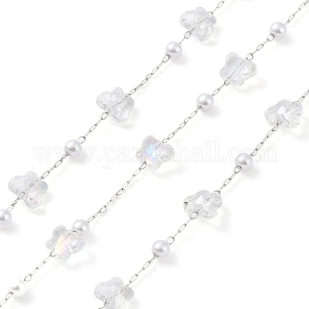 Cadenas de cuentas de perlas de imitación de plástico ABS y mariposas de vidrio hechas a mano CHC-R135-15P-1