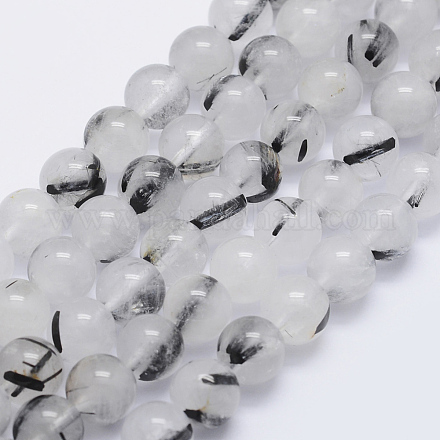 Chapelets de perles en quartz naturel tourmaliné G-P336-02A-8mm-1
