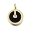 Brass Micro Pave Cubic Zirconia Pendants, with Black Agate, Flat Round Charms, Lead Free & Cadmium Free, Rack Plating, Long-Lasting Plated, with Jump Ring, Real 18K Gold Plated, 20x14x3.5mm, Hole: 3mm